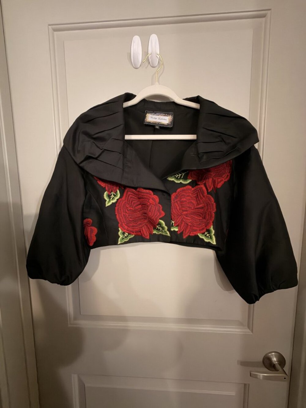 Vintage Collection Black Rose Embroidered Silk Bolero Size M